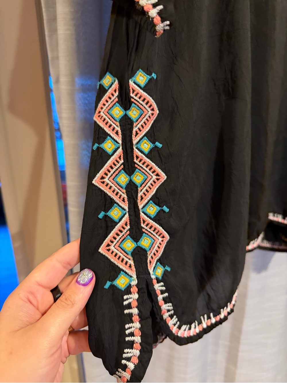 Johnny Was Black Tunic with Multicolor Floral Embroidery - Picture 3 of 9
